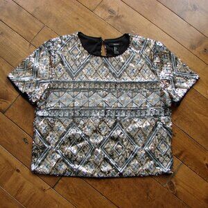 Silver Gold Sequin Top Short Sleeve Round Neck Sparkle Party Forever 21 Large